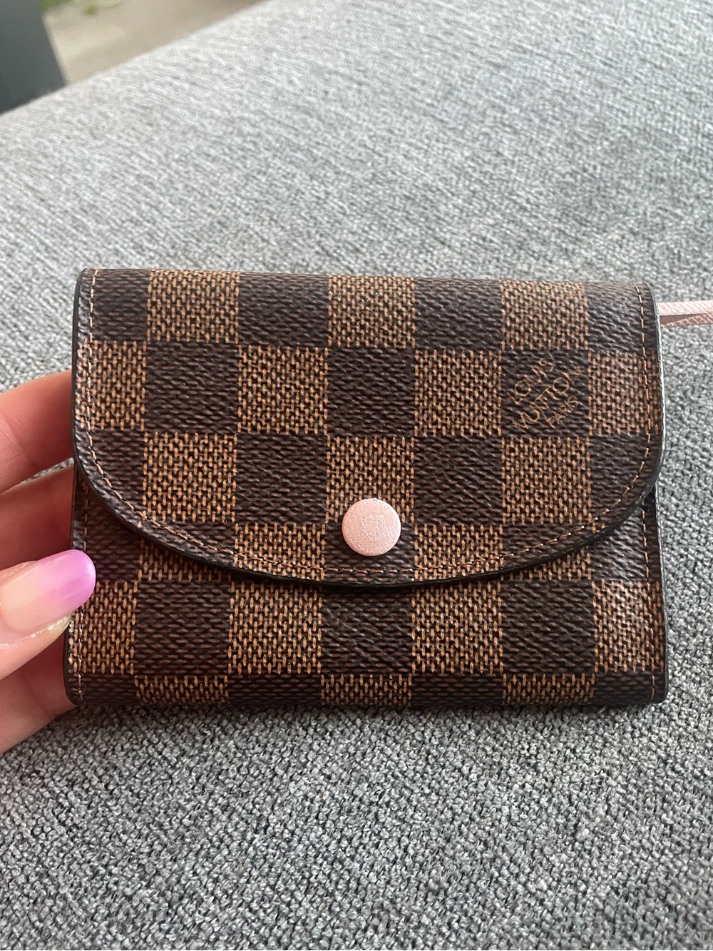 Louis Vuitton Brown Damier Canvas Wallet with Pink Interior + initials inside